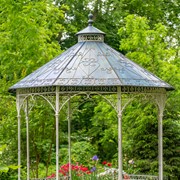 Zaer Ltd. International 11.25ft. Tall Round Iron Gazebo w/4 Sidewalls & Baskets in Antq. White "Seville" ZR230419-AW View 2