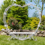Zaer Ltd. International 6.8ft. Tall Heart-Shaped Iron Bench in Antique White "Amore" ZR230422-AW View 2