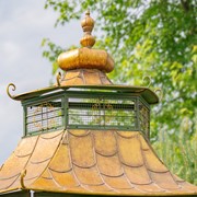 Zaer Ltd. International 16ft Long Pagoda Style Iron Garden Gate w/4Planters in Green-White-Gold "Batumi" ZR230426-GR View 2
