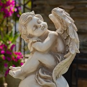 Zaer Ltd. International Set of Two 21" Tall Cherubs Sitting on Globe Pedestals "Yael & Cael" ZR200707-SET View 2