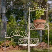 Zaer Ltd International 32.5"Tall Three-Basket Iron Trifold Plant Stand in Antique White "Medellín 1972" ZR238105-AW View 2