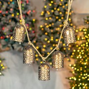 Zaer Ltd International Set of 4 Asst. Hanging Five Piece Metal Bell Decorations in Gold "Fanny Bright" ZR233008-GDS View 2