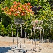 Zaer Ltd International Set of 2 Ornate Flower Basket Plant Stands in Antique White "Medellín 1972" ZR238114-AWS View 2