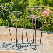 Zaer Ltd International Set of 2 Ornate Flower Basket Plant Stands in Antique Bronze "Medellín 1972" ZR238114-BZS View 2