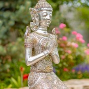 Zaer Ltd International 25.6" Tall Silver Polyresin Thai Kneeling in Prayer Buddha ZR920400 View 2