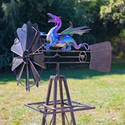 Zaer Ltd International 61.8" Tall Iron Windmill with Flapping Iridescent Dragon & Weather Vane ZR548541 View 2