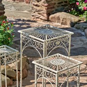 Zaer Ltd. International Set of 3 Square Metal Plant Stand Tables in Antique White "Copenhagen 1843"" ZR220735-AW View 2