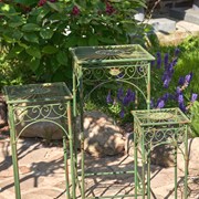 Zaer Ltd. International Set of 3 Square Metal Plant Stand Tables in Antique Green "Copenhagen 1843"" ZR220735-GR View 2