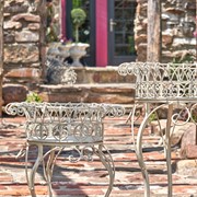 Zaer Ltd. International Set of 2 Standing Iron Plant Stands with Round Baskets in Ant. White "Stephania" ZR220385-AW View 2