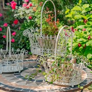 Zaer Ltd. International Set of 3 Decorative Metal Wire Garden Baskets in Antique White "Stephania" ZR220402-AW View 2