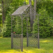 Zaer Ltd International 9.5ft. Iron Garden Arch with Embellished Trellis in Antique Bronze "London 1820" ZR220403-BZ View 2