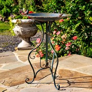 Zaer Ltd International 28.75" Tall Ornate Iron Birdbath with 3 Small Birds in Cobalt Blue "Stephania" ZR220411-BL View 2