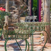 Zaer Ltd. International Set of 3 Round Iron Wire Basket Plant Stands in Antique Green "London 1820" ZR220392-GR View 2