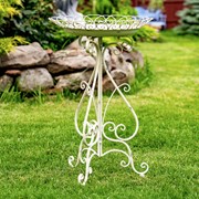 Zaer Ltd International 28" Tall Round Iron Birdbath with Folding Stand in Antique White "Stephania" ZR220404-AW View 2