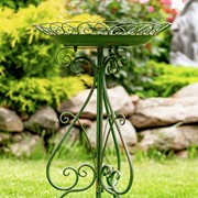 Zaer Ltd International 28" Tall Round Iron Birdbath with Folding Stand in Antique Green "Stephania" ZR220404-GR View 2
