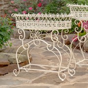 Zaer Ltd. International Pre-Order: Set/2 Plant Stands w/Embellished Oval Baskets in White "London 1820" ZR220406-AW View 2