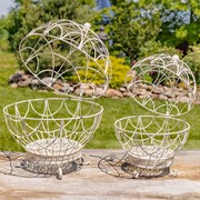 Zaer Ltd. International Set of 2 Assorted Iron Globe Plant Stands in Antique White "Paris 1968" ZR151119-AW View 2