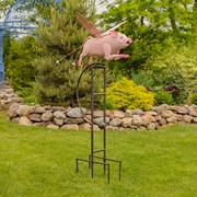Zaer Ltd International 6.5ft. Tall Hand Painted Flying Pink Potbelly Pig Iron Rocking Stake "Pigasus" ZR206330-PK View 2