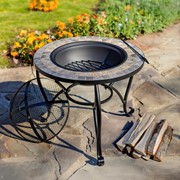 Zaer Ltd. International Pre-Order: 25.6"D. Round Mosaic Tile Metal Fire Pit "Grey Rocks" ZR803681-B View 2