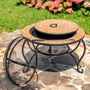 Zaer Ltd. International 32.6"D. Round Mosaic Tile Metal Fire Pit "Shenandoah" ZR803682-A View 2