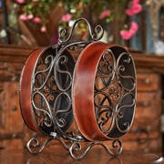 Zaer Ltd. International 15.75" Tall Oval Barrel-Shaped Wine 2-Bottle Rack with Moving Handle "Setúbal" ZR240124 View 2