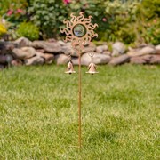Zaer Ltd International 31.5" Tall Antique Copper Iron Abstract Sun Garden Stake with Lily-Shaped Bells ZR230522 View 2