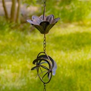 Zaer Ltd International 95" Long Antique Bronze Iron Rain Chain with Lilies & Abstract Globe Accents ZR235179 View 2