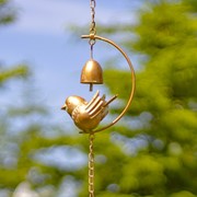 Zaer Ltd International 91" Long Antique Copper Iron Rain Chain with Bird & Bell Details ZR235180 View 2