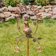 Zaer Ltd International 63.25" Tall Metal "Welcome" Garden Stake with Cockatoo & Flower Bells ZR235188 View 2