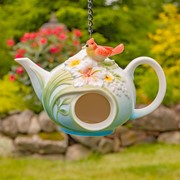 Zaer Ltd. International Set of 7 Assorted Hanging Hand Painted Porcelain Teapot Birdhouses ZR240000-SET View 2
