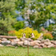 Zaer Ltd International Set of 3 Assorted Ornate Iron Cross Garden Stakes with Dangling Bells ZR235219-22-SET View 2