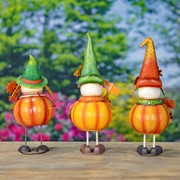 Zaer Ltd. International Pre-Order: S/3 Assorted Pumpkin Scarecrow Figurines "Tatters Stitches & Patches" ZR232358-SET View 2