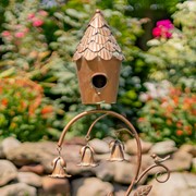 Zaer Ltd International 45" Tall Elegant Iron Birdhouse Stake with Dangling Angel Trumpet Bells ZR235217 View 2