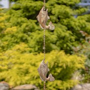 Zaer Ltd International 98.25" Long Antique Copper Iron Rain Chain with Jumping Fish ZR235229 View 2