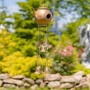 Zaer Ltd International Set of 6 Assorted Style Hanging Iron Teapot Birdhouse Wind Chimes "Darjeeling" ZR235255-SET View 2