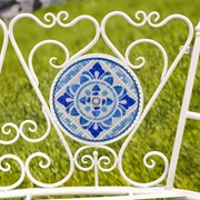 Zaer Ltd. International "Cape May" Mosaic Tile Bench with Iron Frame - White & Blue ZR850193 View 2