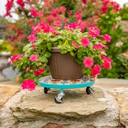 Zaer Ltd. International 11.8" Ceramic Mosaic Tile Plant Trolley "Toulouse" - Teal/Blue/Red ZR850033 View 2