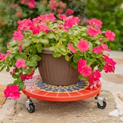 Zaer Ltd. International 13.8" Ceramic Mosaic Tile Plant Trolley "Paris" - Red/Blue/Yellow ZR850044 View 2