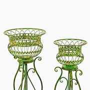 Zaer Ltd. International Set of 2 Standing Iron Basket Plant Stands in Antique Green "London 1820" ZR191035-GR View 2