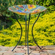 Zaer Ltd International 18" Glass Bowl Bluebird Birdbath with Metal Stand "Idaho" ZR180906 View 2