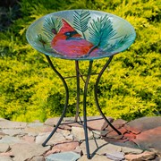 Zaer Ltd International 18" Glass Bowl Cardinal Birdbath with Metal Stand "Kentucky" ZR180909 View 2
