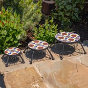 Zaer Ltd International Pre-Order: Set of 3 Mosaic Top Plant Riser Stands in Yellow/Blue/Red "Calabria" ZR850022-SET View 2
