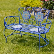 Zaer Ltd. International "Naples" Mosaic Tile Bench with Iron Frame - Teal & Gold ZR850817 View 2