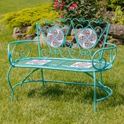 Zaer Ltd. International "Baton Rouge" Mosaic Tile Bench with Iron Frame - Blue, Green & Red ZR850917 View 2