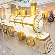 16ft. Long X-Large White & Gold Iron Train with Cart and Lanterns