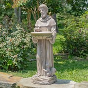 Zaer Ltd International 36" Tall Standing Saint Francis Statue & Birdbath in Antique Grey ZR540036-GY View 2