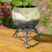Zaer Ltd International Set of 2 Assorted Ceramic Globe Planters with Metal Tripod Stands in Black ZR241909-GYS View 2