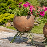 Zaer Ltd International Set of 2 Asst Rust-Colored Ceramic Globe Planters with Green Metal Tripod Stands ZR241909-RSS View 2