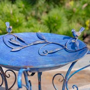 Zaer Ltd. International 23" Tall Iron Birdbath with Bird Details & Porcelain Accent in Blue "Rome 1945" ZR180891-BL View 2