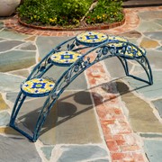 Zaer Ltd. International 6.5ft Santorini Bridge-Like Iron & Mosaic Plant Stand in Mossy-Blue "Piazza" ZR250081-BL View 2